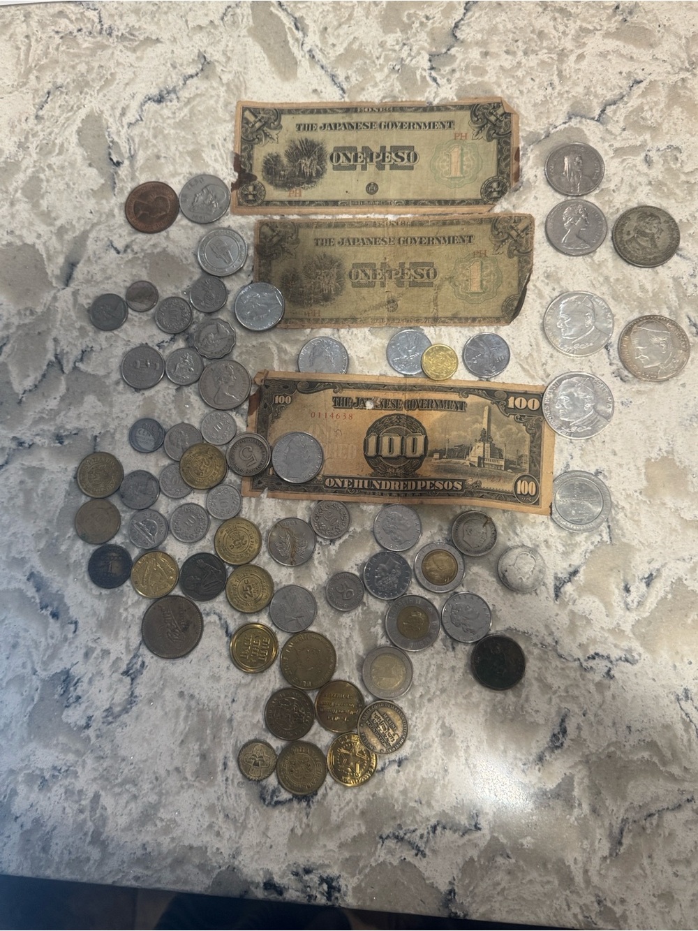 Vintage World Coins & Banknotes Assortment — Mixed Metals and Paper foreign coin